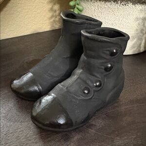Vintage Ceramic Style Black Button Boots Decor